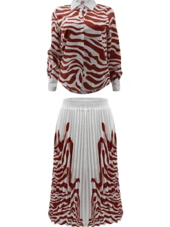 Two Piece Long Sleeve Zebra Print Skirt Suit