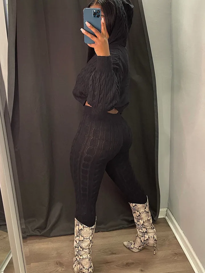 Two Piece Long Sleeves Sweater Pant Suit