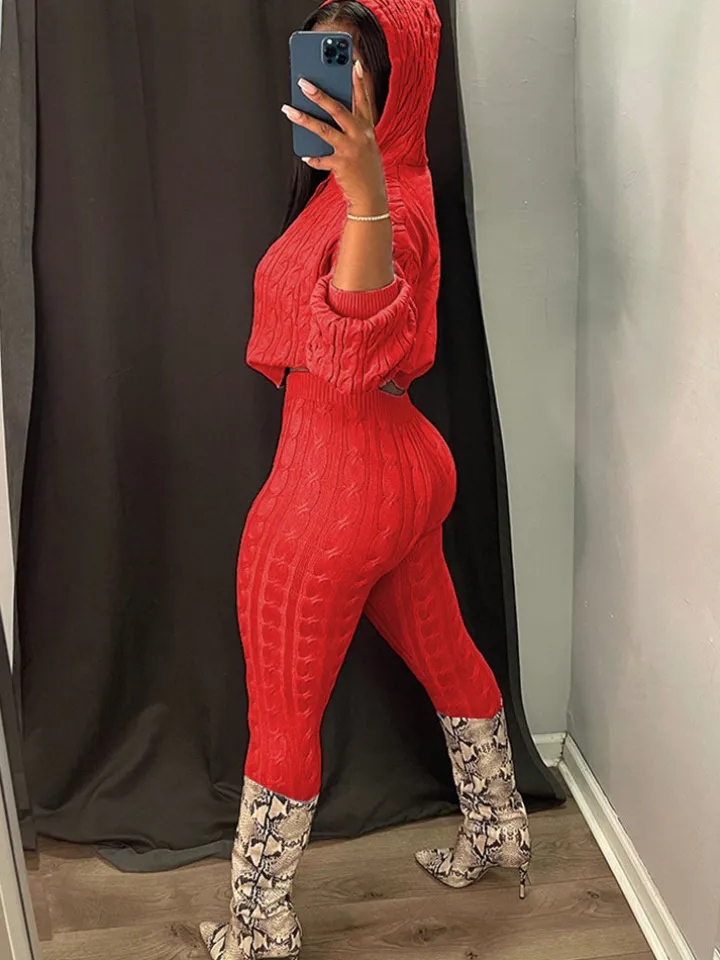 Two Piece Long Sleeves Sweater Pant Suit