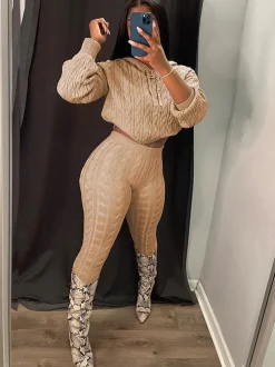 Two Piece Long Sleeves Sweater Pant Suit