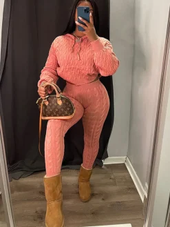 Two Piece Long Sleeves Sweater Pant Suit
