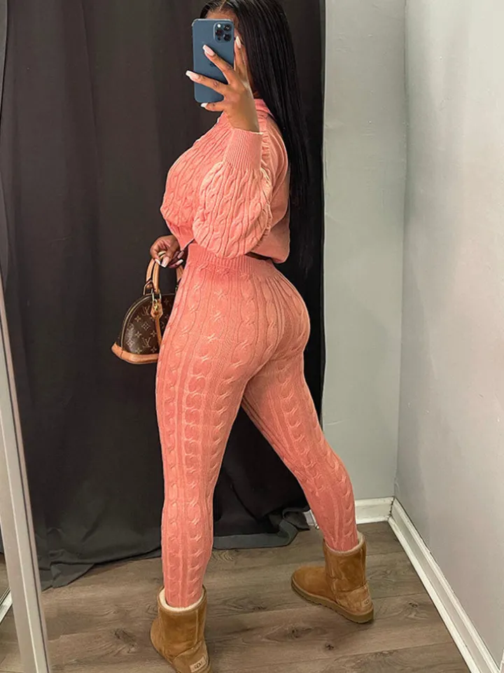 Two Piece Long Sleeves Sweater Pant Suit