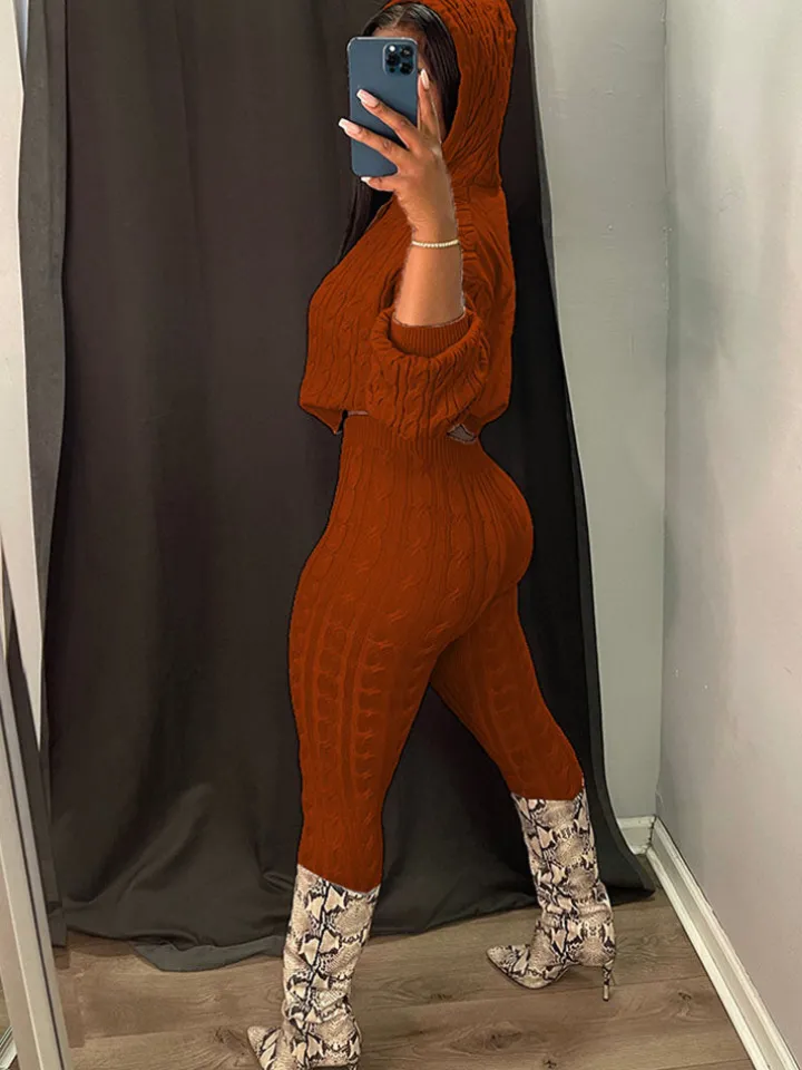 Two Piece Long Sleeves Sweater Pant Suit