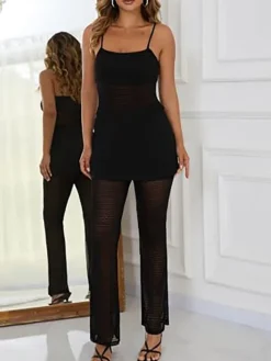 Two Piece Mesh Lace Tube Top Pants Sets