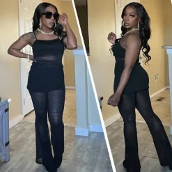 Two Piece Mesh Lace Tube Top Pants Sets