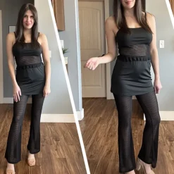 Two Piece Mesh Lace Tube Top Pants Sets