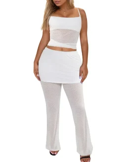 Two Piece Mesh Lace Tube Top Pants Sets
