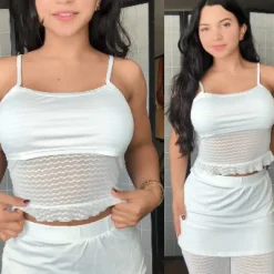 Two Piece Mesh Lace Tube Top Pants Sets