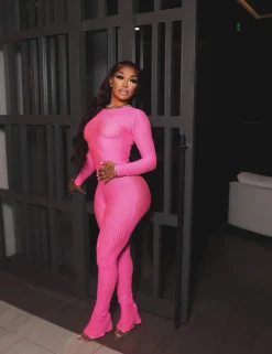 Two Piece Mesh Long Sleeve Crop Top Pants