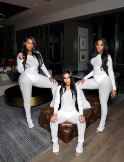 Two Piece Mesh Long Sleeve Crop Top Pants