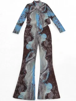 Two Piece Mesh Print Shirt Pants Set