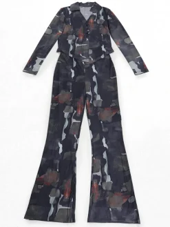 Two Piece Mesh Print Shirt Pants Set