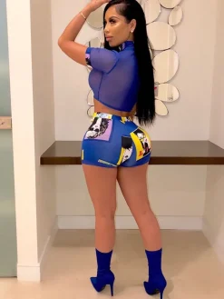 Two Piece Mesh Top Short Pants Outfits