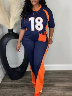 Two Piece Number Print Pants Sets Tracksuit