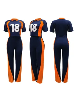 Two Piece Number Print Pants Sets Tracksuit