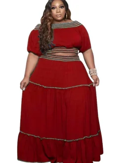 Two Piece Off Shoulder Crop Top Maxi Skirts