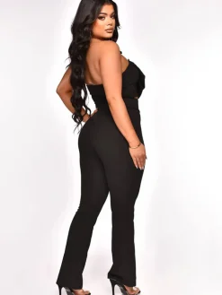 Two Piece Off Shoulder Crop Top Split Pants