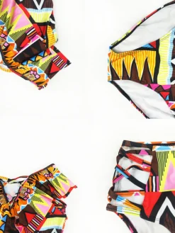 Two Piece Off Shoulder Print Swimsuit