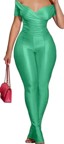 Two Piece Off Shoulder Top u0026Bodycon Flared Pant