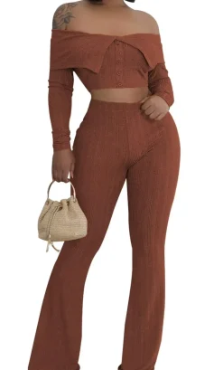 Two Piece Off Shoulder Top Flare Pants