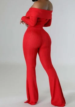 Two Piece Off Shoulder Top Flare Pants