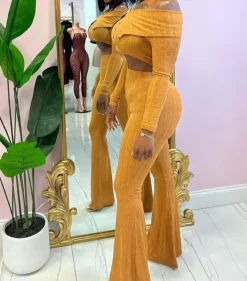 Two Piece Off Shoulder Top Flare Pants