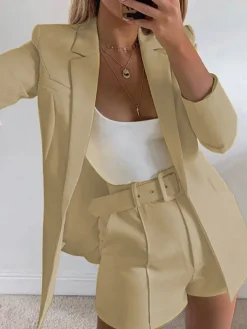 Two Piece Office Long Sleeve Solid Pant Suit