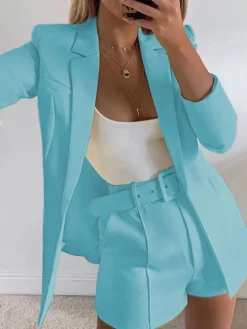 Two Piece Office Long Sleeve Solid Pant Suit