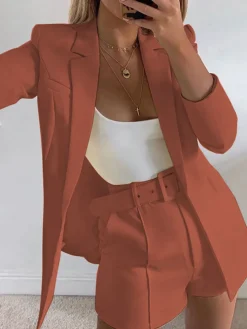Two Piece Office Long Sleeve Solid Pant Suit