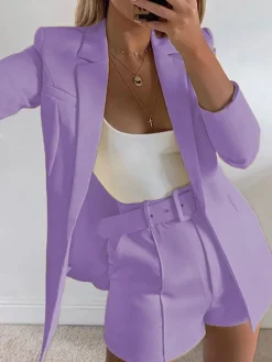 Two Piece Office Long Sleeve Solid Pant Suit