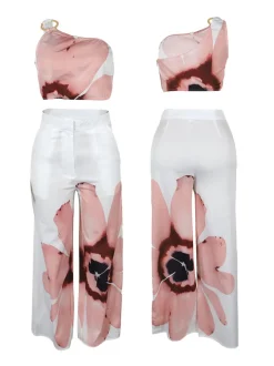 Two Piece One-Shoulder Floral Print Pants Set