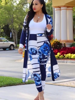 Two Piece Open Front Cardigan Skinny Pants Suit