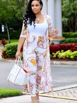 Two Piece Open Front Cardigan Skinny Pants Suit