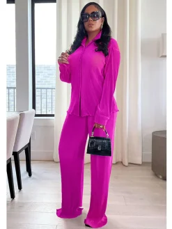 Two Piece Pleated Long Sleeve u0026 Long Pants