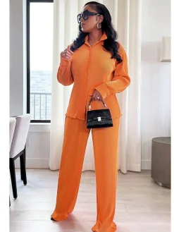 Two Piece Pleated Long Sleeve u0026 Long Pants