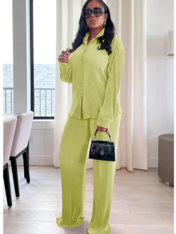 Two Piece Pleated Long Sleeve u0026 Long Pants