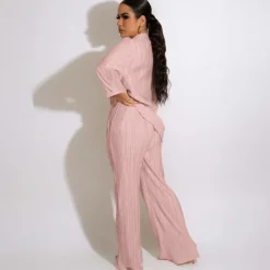Two Piece Pleated Shirt Wide Leg Pants