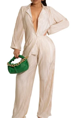 Two Piece Pleated Shirt Wide Leg Pants
