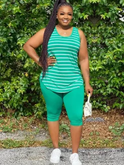 Two Piece Plus Size Sleeveless Top shorts Set