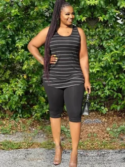 Two Piece Plus Size Sleeveless Top shorts Set