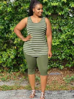 Two Piece Plus Size Sleeveless Top shorts Set