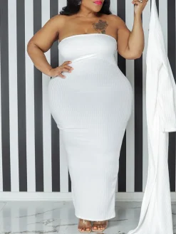 Two Piece Plus Size Solid Color Tube Dress Cardigan Set