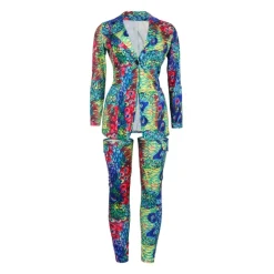 Two Piece Print Jacket High Footless Stockings Set