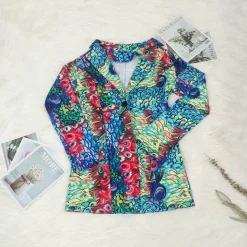 Two Piece Print Jacket High Footless Stockings Set