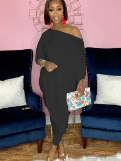 Two Piece Printed Irregular Top Skinny Long Pants