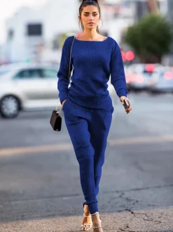 Two Piece Pullover Solid Color Top Pants Set