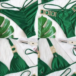 Two Piece Rhinestone Halter Bikini Swimsuit