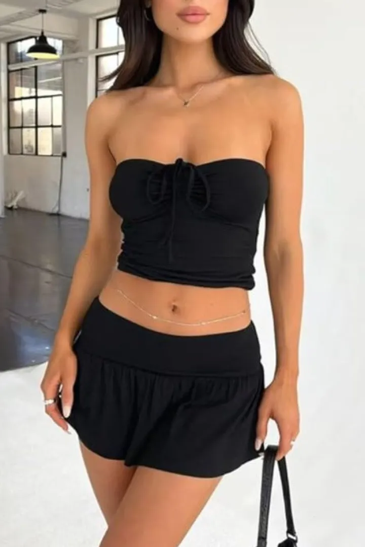 Two Piece Ruched Tube Top A-line Skirt