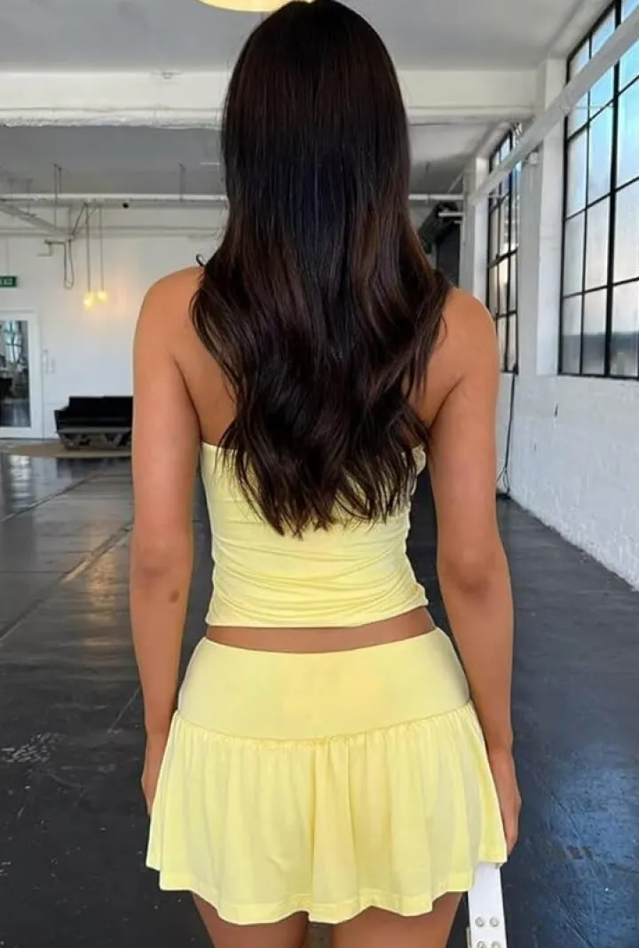 Two Piece Ruched Tube Top A-line Skirt