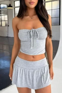 Two Piece Ruched Tube Top A-line Skirt